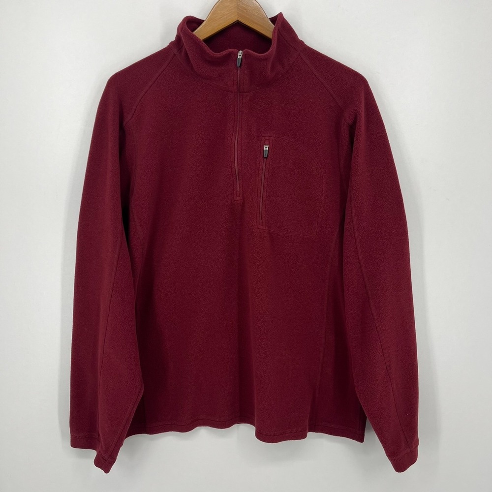 L.L Bean Fleece Sweatshirt Men's L Red 1/4‎ Zip Pullover Pocket Solid